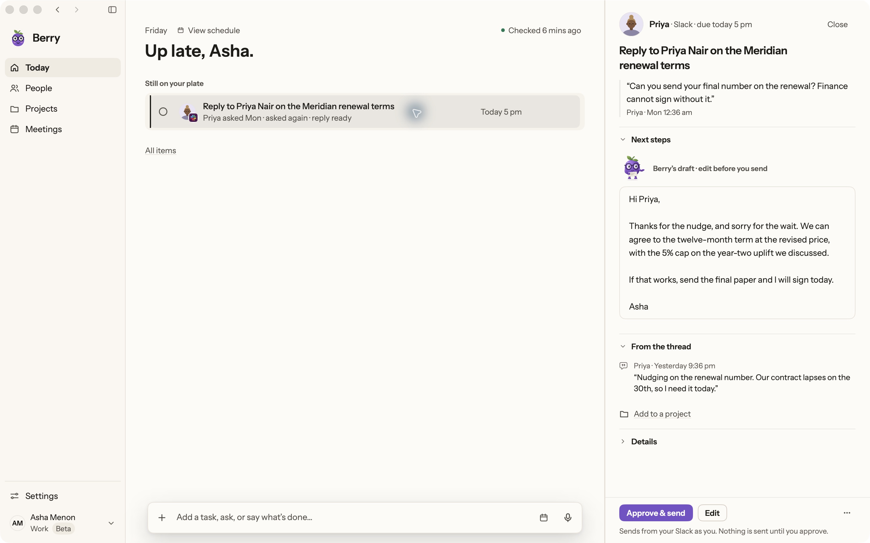 Berry Mac app showing the original source behind a commitment